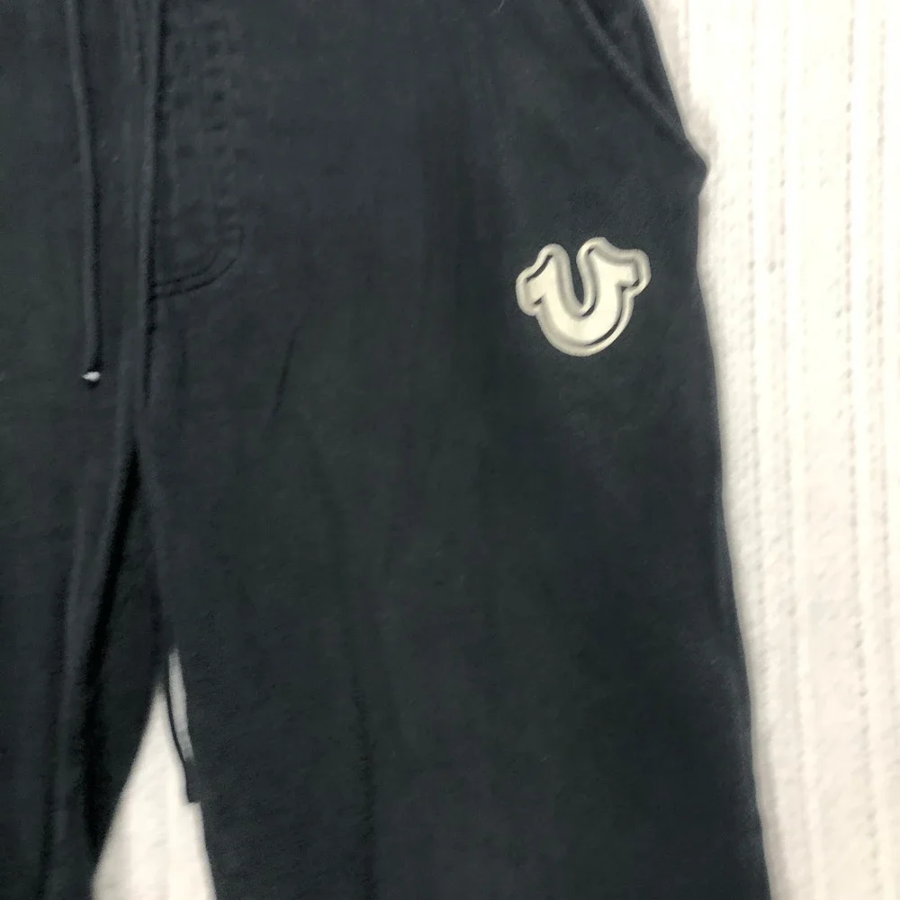True Religion Mens Black Horseshoe Logo‎ Jogger Sweatpants Drawstring Waist L